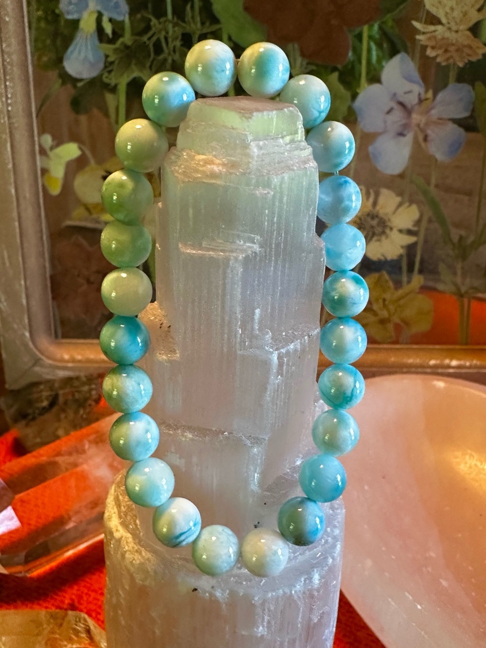 Larimar Beaded Stretch Bracelet in Aqua Blue